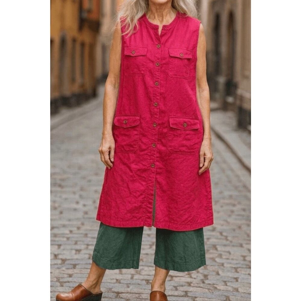 Gudrun Sjoden Linen Blend Button Front Utility Dress Women’s Size Medium